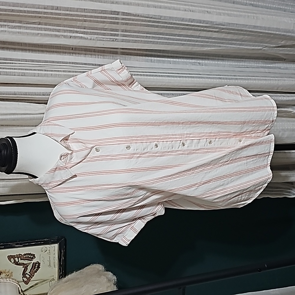 Pink and white stripe button up